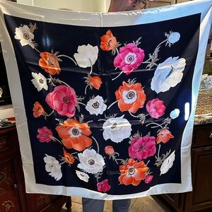 This is a Ferragamo Anemone print silk foulard scarf.